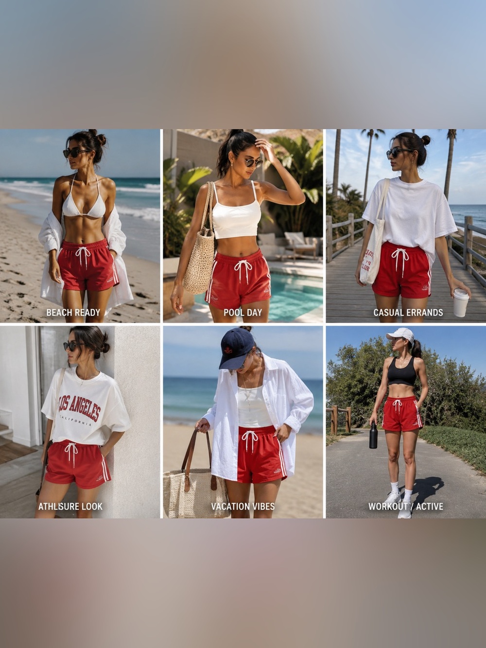 Lazy Sunday Red Swim Shorts with White Side Stripes – NWOT